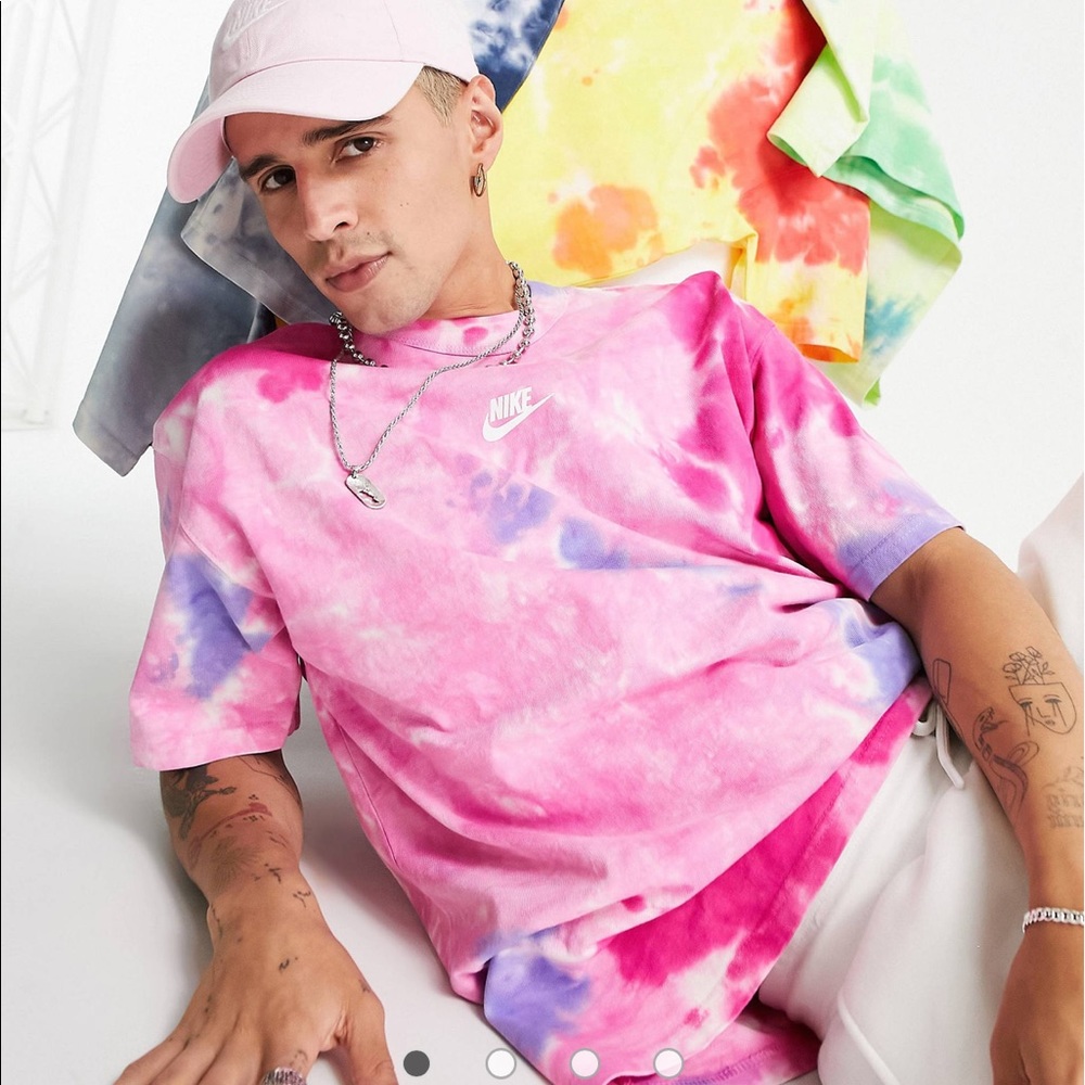 Nike Premium Essentials loose fit tie-dye t-shirt in pink/purple